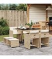 vidaXL 9 Piece Garden Dining Set with Cushions Beige Poly Rattan