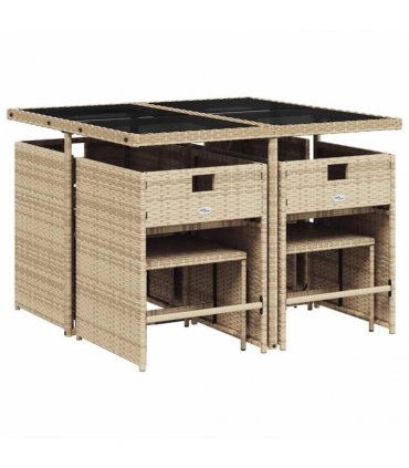 vidaXL 9 Piece Garden Dining Set with Cushions Beige Poly Rattan