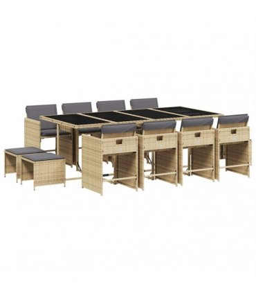 vidaXL 13 Piece Garden Dining Set with Cushions Mix Beige Poly Rattan — V0672218645