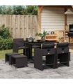 vidaXL 9 Piece Garden Dining Set with Cushions Black Poly Rattan — V0672218646