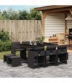 vidaXL 11 Piece Garden Dining Set with Cushions Black Poly Rattan — V0672218649