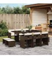 vidaXL 11 Piece Garden Dining Set with Cushions Brown Poly Rattan — V0672218651