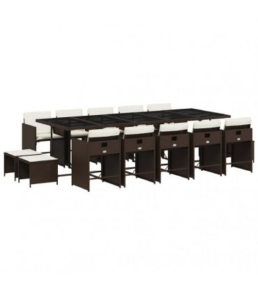 vidaXL 15 Piece Garden Dining Set with Cushions Brown Poly Rattan — V0672218663