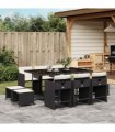 vidaXL 11 Piece Garden Dining Set with Cushions Black Poly Rattan — Colour: black and cream — V0672218664