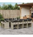 vidaXL 13 Piece Garden Dining Set with Cushions Light Grey Poly Rattan — V0672218675