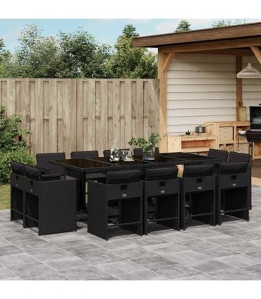 vidaXL Garden Dining Set | Black | PE rattan | Large | Foldable — V0672218678