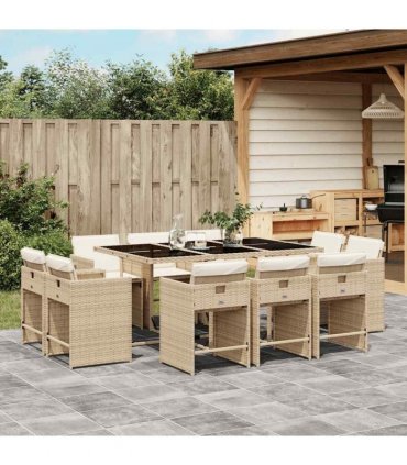 vidaXL Garden Dining Set | Beige | PE Rattan | 10-Seater | Collapsible