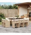 vidaXL Garden Dining Set | Beige | PE Rattan | 10-Seater | Collapsible