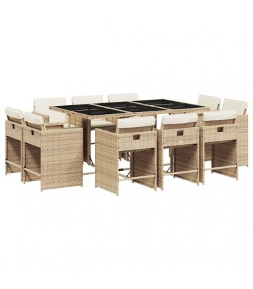 vidaXL Garden Dining Set | Beige | PE Rattan | 10-Seater | Collapsible