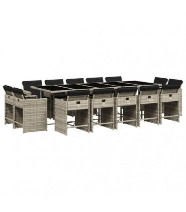 vidaXL 15 Piece Garden Dining Set with Cushions Light Grey Poly Rattan — V0672218680