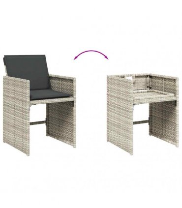 vidaXL 15 Piece Garden Dining Set with Cushions Light Grey Poly Rattan — V0672218680