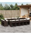 vidaXL 15 Piece Garden Dining Set with Cushions Brown Poly Rattan — V0672218685