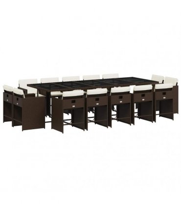 vidaXL 15 Piece Garden Dining Set with Cushions Brown Poly Rattan — V0672218685