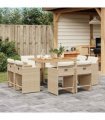 vidaXL 9 Piece Garden Dining Set with Cushions Beige Poly Rattan — V0672218688