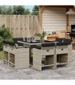 vidaXL 9 Piece Garden Dining Set with Cushions Light Grey Poly Rattan — V0672218689