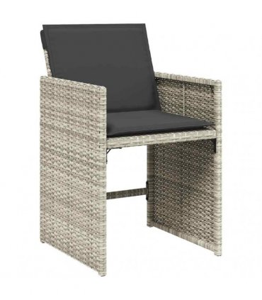 vidaXL 9 Piece Garden Dining Set with Cushions Light Grey Poly Rattan — V0672218689
