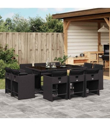 vidaXL Garden Dining Set | Black | PE Rattan | Large | Foldable — V0672218690