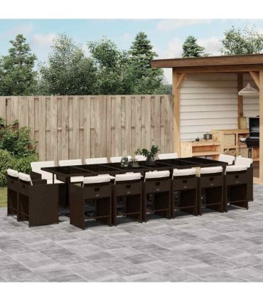 vidaXL 17 Piece Garden Dining Set with Cushions Brown Poly Rattan — V0672218691