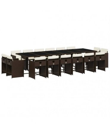 vidaXL 17 Piece Garden Dining Set with Cushions Brown Poly Rattan — V0672218691