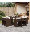 vidaXL 9 Piece Garden Dining Set with Cushions Brown Poly Rattan — V0672218699