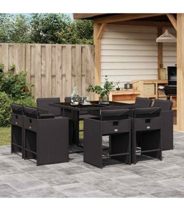 vidaXL Garden Dining Set | Black | Poly Rattan | 8-Seater | Foldable