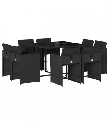vidaXL Garden Dining Set | Black | Poly Rattan | 8-Seater | Foldable