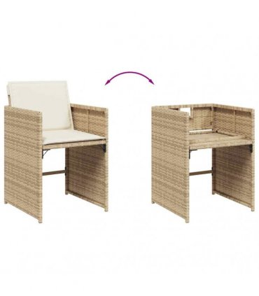 vidaXL 17 Piece Garden Dining Set with Cushions Beige Poly Rattan