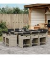 vidaXL 11 Piece Garden Dining Set with Cushions Light Grey Poly Rattan — V0672218709
