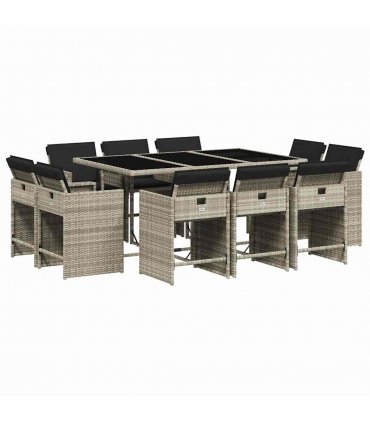 vidaXL 11 Piece Garden Dining Set with Cushions Light Grey Poly Rattan — V0672218709