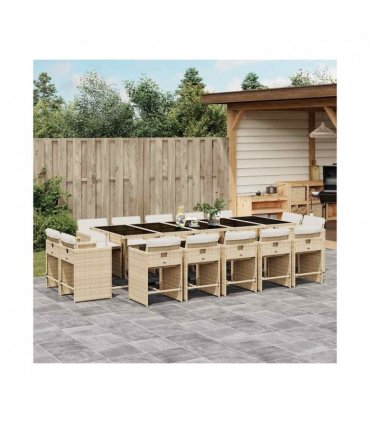 vidaXL Garden Dining Set | Beige | PE rattan | Large | Foldable