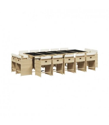 vidaXL Garden Dining Set | Beige | PE rattan | Large | Foldable