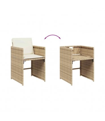 vidaXL Garden Dining Set | Beige | PE rattan | Large | Foldable