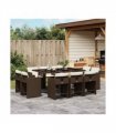 vidaXL 11 Piece Garden Dining Set with Cushions Brown Poly Rattan — V0672218717