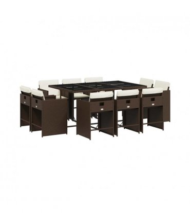 vidaXL 11 Piece Garden Dining Set with Cushions Brown Poly Rattan — V0672218717