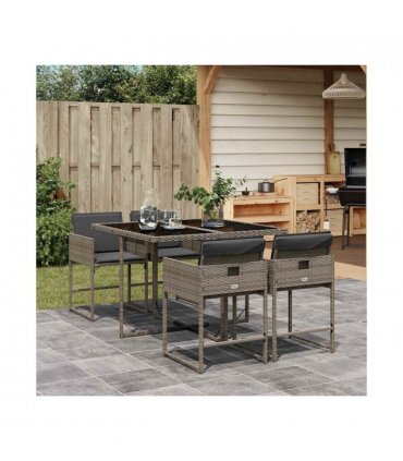 vidaXL Garden Dining Set | Grey | PE rattan | Compact | Removable Covers