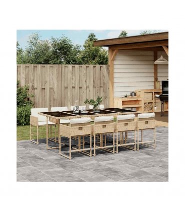 vidaXL Garden Dining Set | Beige and Black | Poly Rattan and Tempered Glass