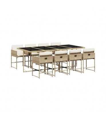 vidaXL Garden Dining Set | Beige and Black | Poly Rattan and Tempered Glass