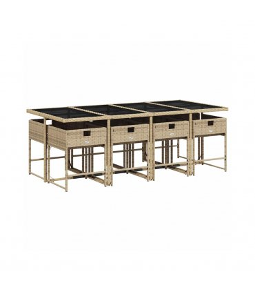 vidaXL Garden Dining Set | Beige and Black | Poly Rattan and Tempered Glass