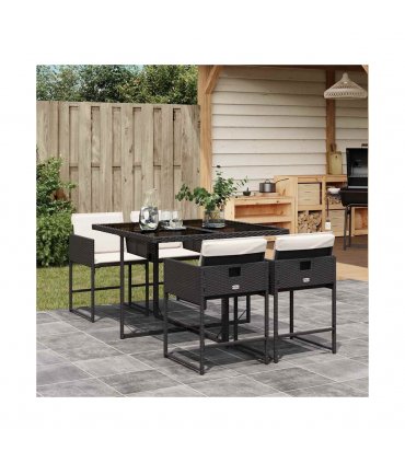 vidaXL Garden Dining Set | Black | PE rattan | 4-seater | Foldable — Colour: black and cream