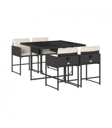 vidaXL Garden Dining Set | Black | PE rattan | 4-seater | Foldable — Colour: black and cream