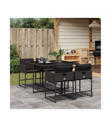 vidaXL Garden Dining Set | Black | PE Rattan | 4-seater | Durable