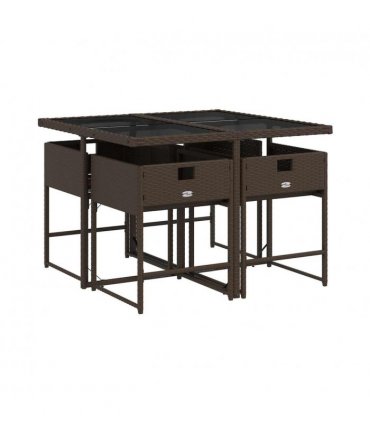 vidaXL Garden Dining Set | Brown | Poly Rattan | Medium | Foldable