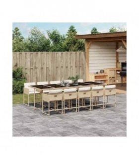 vidaXL Garden Dining Set | Beige, Cream White, Black | PE Rattan | 10-seater