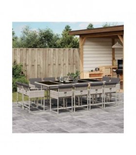 vidaXL 13 Piece Garden Dining Set with Cushions Light Grey Poly Rattan — Size: 220 x 106 x 73 cm