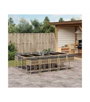vidaXL Garden Dining Set | Mix beige | PE rattan | 10-seater | Foldable — V0672218785