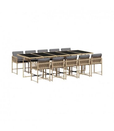 vidaXL Garden Dining Set | Mix beige | PE rattan | 10-seater | Foldable — V0672218785