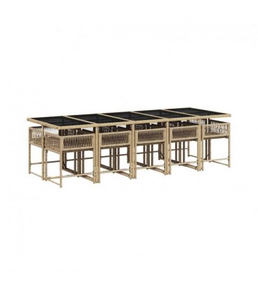 vidaXL Garden Dining Set | Mix beige | PE rattan | 10-seater | Foldable — V0672218785