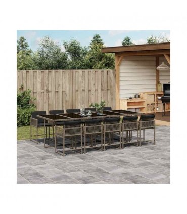 vidaXL Garden Dining Set | Grey | PE Rattan | 11 Piece Set | Foldable
