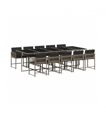 vidaXL Garden Dining Set | Grey | PE Rattan | 11 Piece Set | Foldable