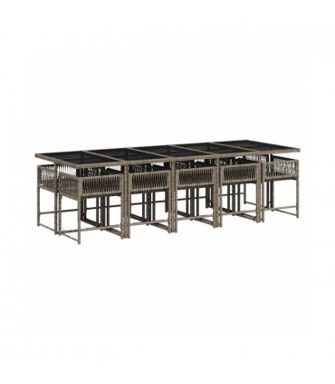 vidaXL Garden Dining Set | Grey | PE Rattan | 11 Piece Set | Foldable